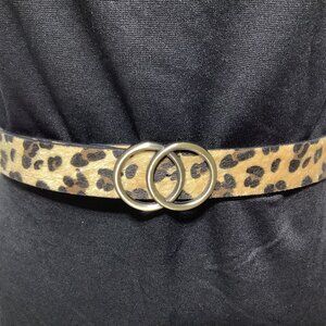 LEOPARD PRINT STYLISH COWHIDE BELT GOLD BUCKLE- WAIST 39.5 INCHES